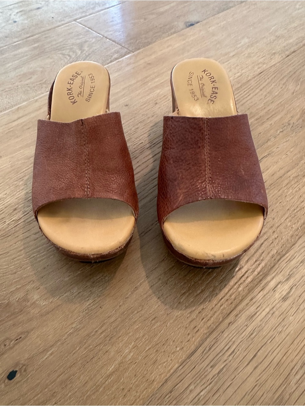 Kork-Ease Brown Leather Open-Toe Slide Mules